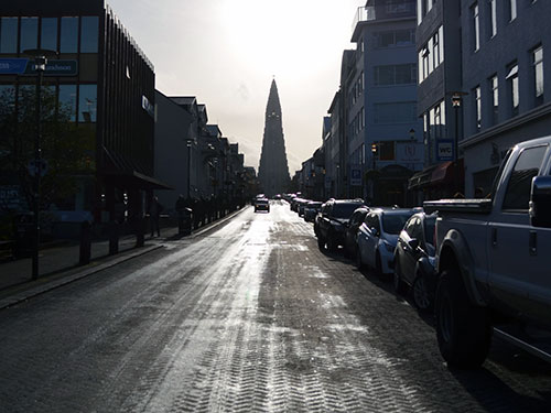 The road up to Hallgrimskirkja Church