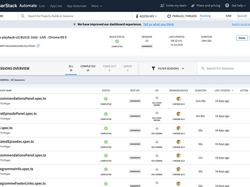 BrowserStack provides a nice UI to view your test results