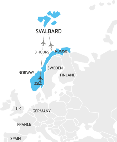 Location of Svalbard in comparison to Europe